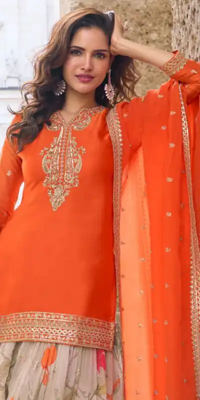 ZC KIARA Orange Chinon Silk Salwar Suit with Embroidery Work & Sequins Work. Grab it for ₹2399. Delivery 4-6 Working Days. Shop now. | Jump Suits, Salwar suit, Designer Suits, Casual Suits, Creative suits, Palazzo Suits, Party Wear Suits, Patiala Suits, Straight Suits