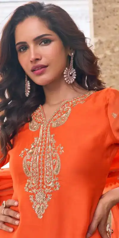 ZC KIARA Orange Chinon Silk Salwar Suit with Embroidery Work & Sequins Work. Grab it for ₹2399. Delivery 4-6 Working Days. Shop now. | Jump Suits, Salwar suit, Designer Suits, Casual Suits, Creative suits, Palazzo Suits, Party Wear Suits, Patiala Suits, Straight Suits