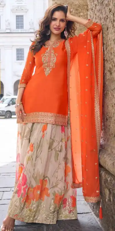 ZC KIARA Orange Chinon Silk Salwar Suit with Embroidery Work & Sequins Work. Grab it for ₹2399. Delivery 4-6 Working Days. Shop now. | Jump Suits, Salwar suit, Designer Suits, Casual Suits, Creative suits, Palazzo Suits, Party Wear Suits, Patiala Suits, Straight Suits