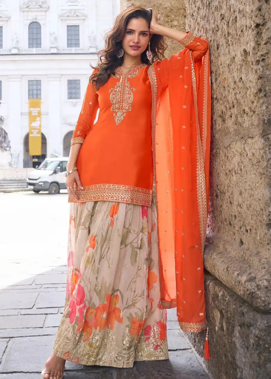 ZC KIARA Orange Chinon Silk Salwar Suit with Embroidery Work & Sequins Work. Grab it for ₹2399. Delivery 4-6 Working Days. Shop now. | Jump Suits, Salwar suit, Designer Suits, Casual Suits, Creative suits, Palazzo Suits, Party Wear Suits, Patiala Suits, Straight Suits