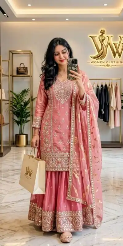 WW 1271 Peach | Peach Pure Endy Silk Salwar Suit with Embroidery Work & Sequins Work. Exclusive Offer ₹2399. Delivery 4-6 Working Days. Shop now. | Jump Suits, Salwar suit, Designer Suits, Casual Suits, Creative suits, Palazzo Suits, Party Wear Suits, Patiala Suits, Straight Suits