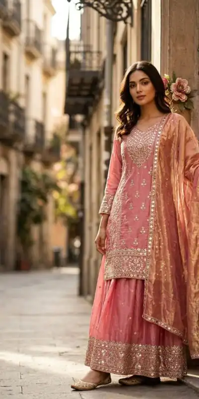 WW 1271 Peach | Peach Pure Endy Silk Salwar Suit with Embroidery Work & Sequins Work. Exclusive Offer ₹2399. Delivery 4-6 Working Days. Shop now. | Jump Suits, Salwar suit, Designer Suits, Casual Suits, Creative suits, Palazzo Suits, Party Wear Suits, Patiala Suits, Straight Suits