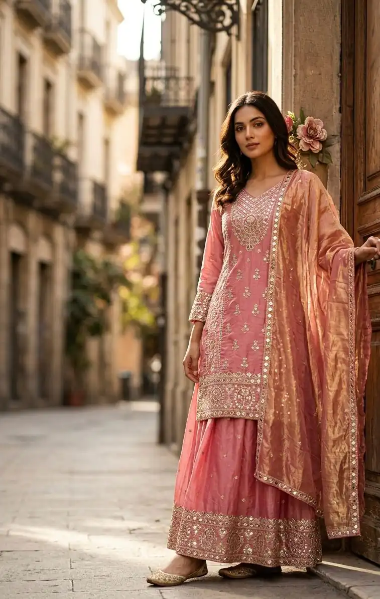 WW 1271 Peach | Peach Pure Endy Silk Salwar Suit with Embroidery Work & Sequins Work. Exclusive Offer ₹2399. Delivery 4-6 Working Days. Shop now. | Jump Suits, Salwar suit, Designer Suits, Casual Suits, Creative suits, Palazzo Suits, Party Wear Suits, Patiala Suits, Straight Suits