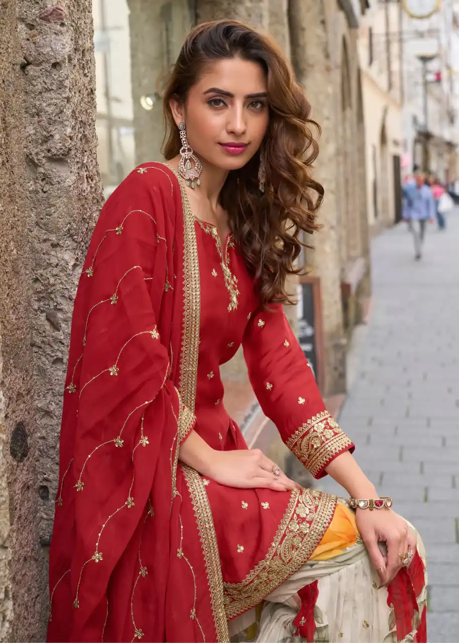 ZC KIARA Red Chinon Silk Salwar Suit with Embroidery Work & Sequins Work. Grab it for ₹2399. Delivery 4-6 Working Days. Shop now. | Jump Suits, Salwar suit, Designer Suits, Casual Suits, Creative suits, Palazzo Suits, Party Wear Suits, Patiala Suits, Straight Suits