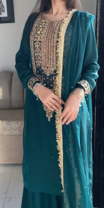 ZC 8021 Teal Fox Georgette Salwar Suit with Embroidery Work & Sequins Work. Exclusive Offer ₹2099. Delivery 4-6 Working Days. Shop now. | Jump Suits, Salwar suit, Designer Suits, Casual Suits, Creative suits, Palazzo Suits, Party Wear Suits, Patiala Suits, Straight Suits