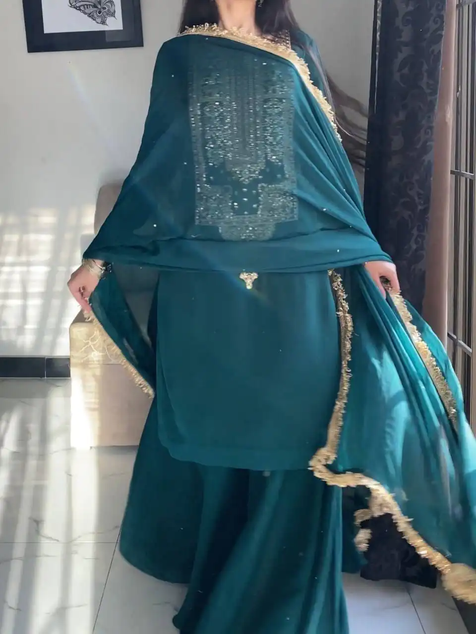 ZC 8021 Teal Fox Georgette Salwar Suit with Embroidery Work & Sequins Work. Exclusive Offer ₹2099. Delivery 4-6 Working Days. Shop now. | Jump Suits, Salwar suit, Designer Suits, Casual Suits, Creative suits, Palazzo Suits, Party Wear Suits, Patiala Suits, Straight Suits