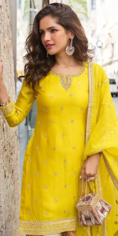 ZC KIARA Yellow Chinon Silk Salwar Suit with Embroidery Work & Sequins Work. Grab it for ₹2399. Delivery 4-6 Working Days. Shop now. | Jump Suits, Salwar suit, Designer Suits, Casual Suits, Creative suits, Palazzo Suits, Party Wear Suits, Patiala Suits, Straight Suits