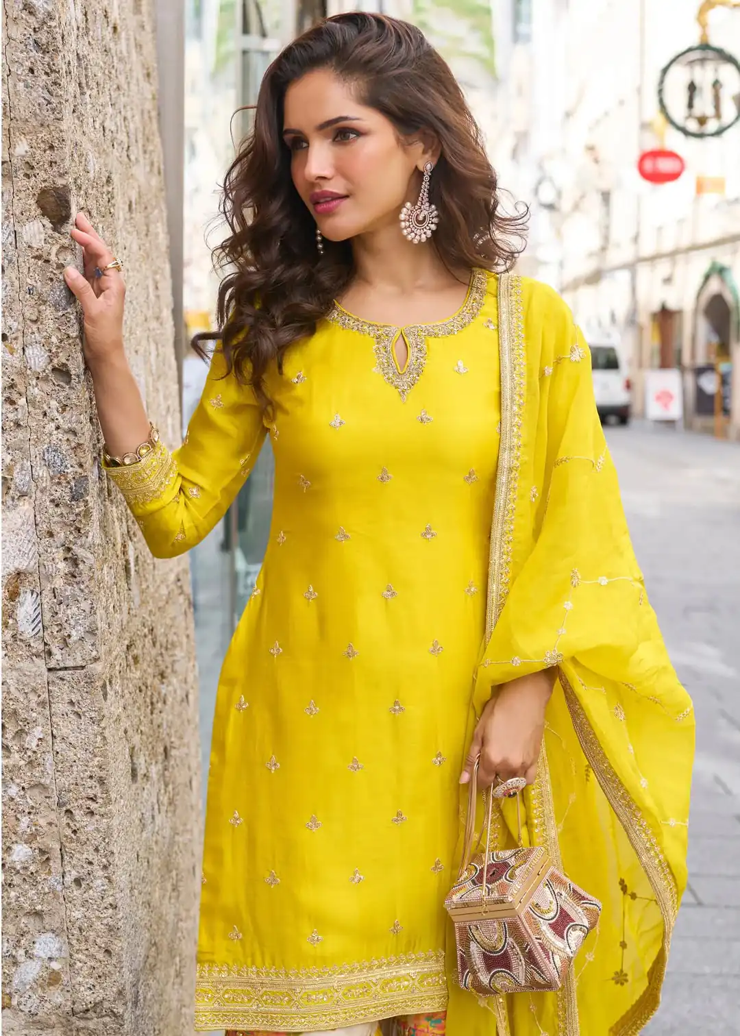 ZC KIARA Yellow Chinon Silk Salwar Suit with Embroidery Work & Sequins Work. Grab it for ₹2399. Delivery 4-6 Working Days. Shop now. | Jump Suits, Salwar suit, Designer Suits, Casual Suits, Creative suits, Palazzo Suits, Party Wear Suits, Patiala Suits, Straight Suits