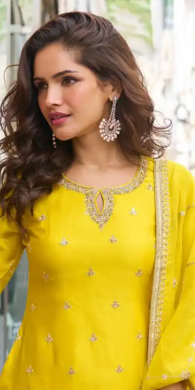 ZC KIARA Yellow Chinon Silk Salwar Suit with Embroidery Work & Sequins Work. Grab it for ₹2399. Delivery 4-6 Working Days. Shop now. | Jump Suits, Salwar suit, Designer Suits, Casual Suits, Creative suits, Palazzo Suits, Party Wear Suits, Patiala Suits, Straight Suits
