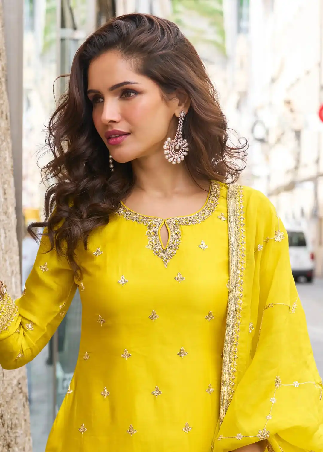 ZC KIARA Yellow Chinon Silk Salwar Suit with Embroidery Work & Sequins Work. Grab it for ₹2399. Delivery 4-6 Working Days. Shop now. | Jump Suits, Salwar suit, Designer Suits, Casual Suits, Creative suits, Palazzo Suits, Party Wear Suits, Patiala Suits, Straight Suits