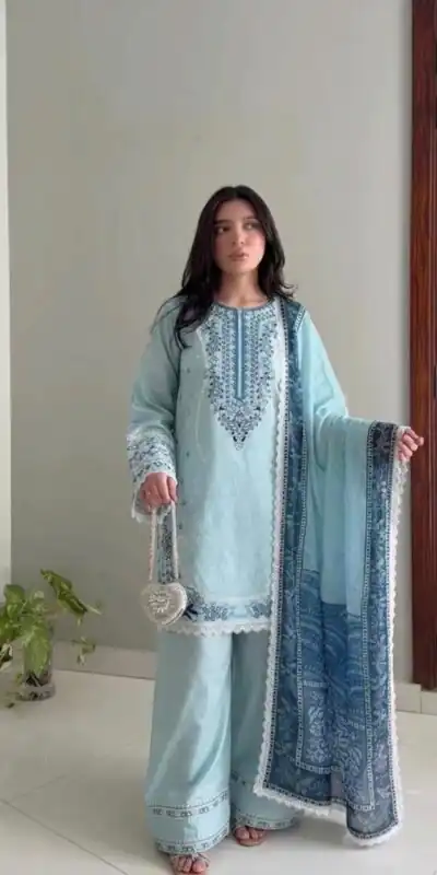 AD 233 Blue in White Satin Rayon Digital Print & Embroidery Work Salwar Suit . Festive Deal ₹2449. Delivery 4-6 Working Days. Shop now. | Jump Suits, Salwar suit, Designer Suits, Casual Suits, Creative suits, Palazzo Suits, Party Wear Suits, Patiala Suits, Straight Suits