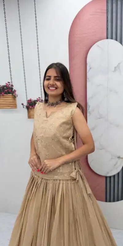 PC 569 Cream Color Crunchy Silk With Sequins Work Lehenga Choli . Special Price ₹2449. Delivery 4-6 Working Days. Shop now. | Lehenga, Bollywood Lehenga, Creative Lehenga, Designer Lehenga, Embroidered Lehenga, Party Wear Lehenga