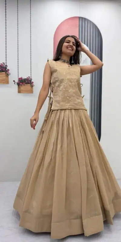PC 569 Cream Color Crunchy Silk With Sequins Work Lehenga Choli . Special Price ₹2449. Delivery 4-6 Working Days. Shop now. | Lehenga, Bollywood Lehenga, Creative Lehenga, Designer Lehenga, Embroidered Lehenga, Party Wear Lehenga