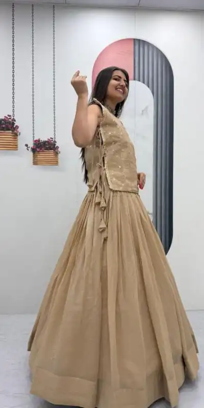 PC 569 Cream Color Crunchy Silk With Sequins Work Lehenga Choli . Special Price ₹2449. Delivery 4-6 Working Days. Shop now. | Lehenga, Bollywood Lehenga, Creative Lehenga, Designer Lehenga, Embroidered Lehenga, Party Wear Lehenga