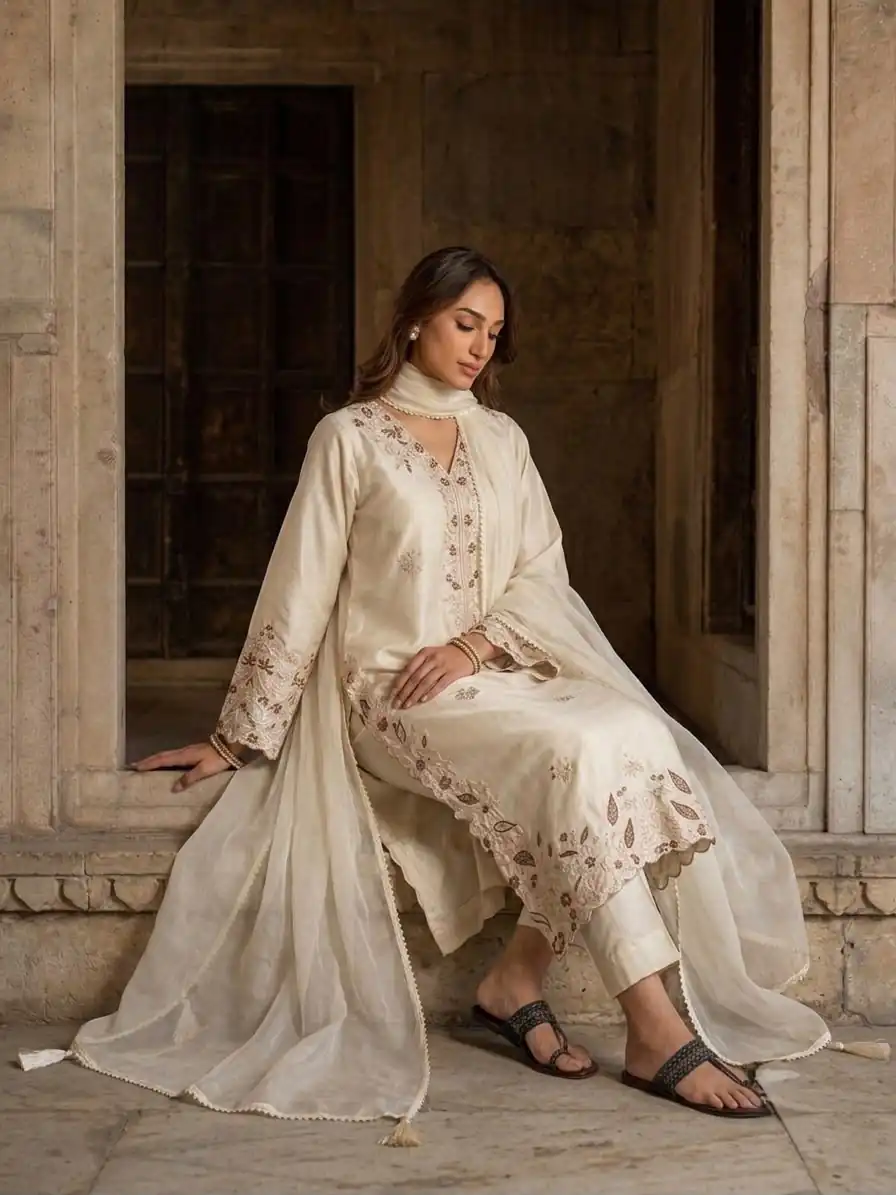 AD 237 Cream Color Roman Silk Salwar Suit with Embroidery Work. Available at ₹2149 only. Delivery 4-6 Working Days. Shop now. | Jump Suits, Salwar suit, Designer Suits, Casual Suits, Creative suits, Palazzo Suits, Party Wear Suits, Patiala Suits, Straight Suits