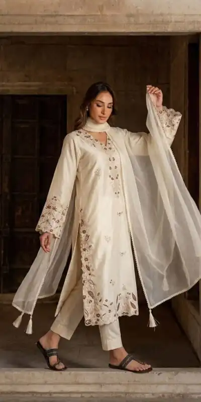 AD 237 Cream Color Roman Silk Salwar Suit with Embroidery Work. Available at ₹2149 only. Delivery 4-6 Working Days. Shop now. | Jump Suits, Salwar suit, Designer Suits, Casual Suits, Creative suits, Palazzo Suits, Party Wear Suits, Patiala Suits, Straight Suits