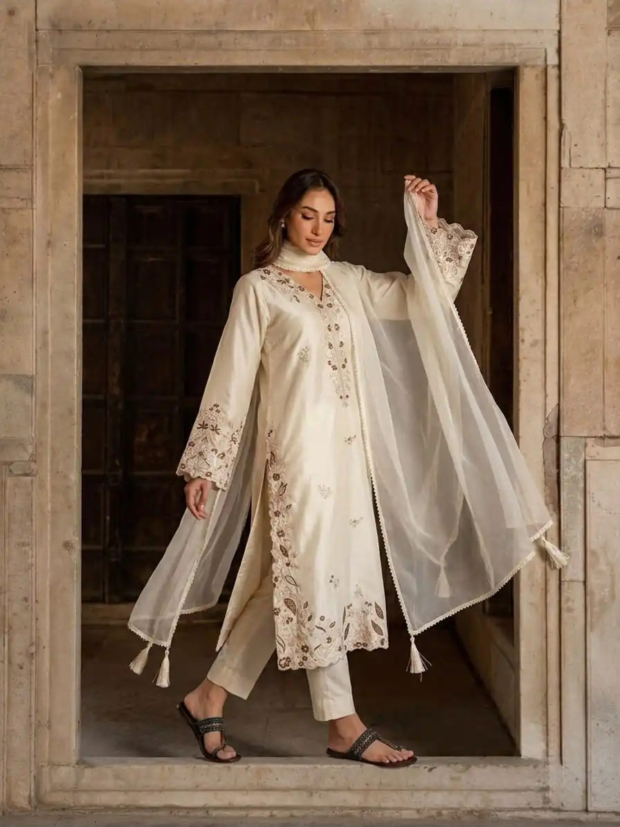 AD 237 Cream Color Roman Silk Salwar Suit with Embroidery Work. Available at ₹2149 only. Delivery 4-6 Working Days. Shop now. | Jump Suits, Salwar suit, Designer Suits, Casual Suits, Creative suits, Palazzo Suits, Party Wear Suits, Patiala Suits, Straight Suits