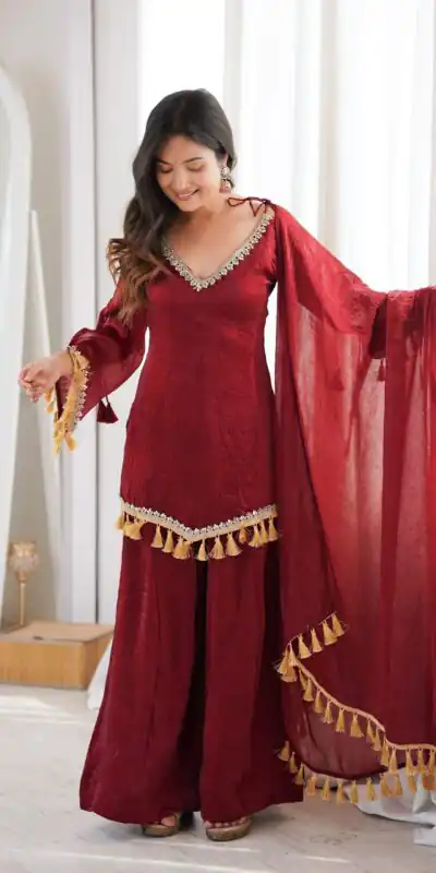 SRK 5357 Maroon Doremon Crush Salwar Suit Perfect for Wedding, Party, Traditional Day, Baisakhi, Karwa Chauth – . Exclusive Offer ₹2099. Delive | Jump Suits, Salwar suit, Designer Suits, Casual Suits, Creative suits, Palazzo Suits, Party Wear Suits, Patiala Suits, Straight Suits