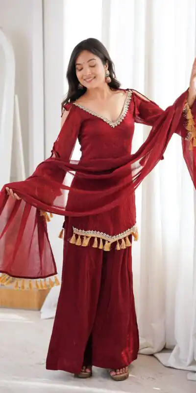 SRK 5357 Maroon Doremon Crush Salwar Suit Perfect for Wedding, Party, Traditional Day, Baisakhi, Karwa Chauth – . Exclusive Offer ₹2099. Delive | Jump Suits, Salwar suit, Designer Suits, Casual Suits, Creative suits, Palazzo Suits, Party Wear Suits, Patiala Suits, Straight Suits