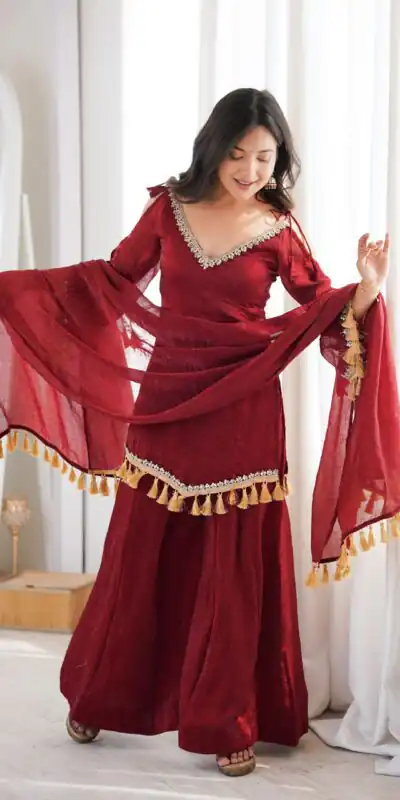 SRK 5357 Maroon Doremon Crush Salwar Suit Perfect for Wedding, Party, Traditional Day, Baisakhi, Karwa Chauth – . Exclusive Offer ₹2099. Delive | Jump Suits, Salwar suit, Designer Suits, Casual Suits, Creative suits, Palazzo Suits, Party Wear Suits, Patiala Suits, Straight Suits