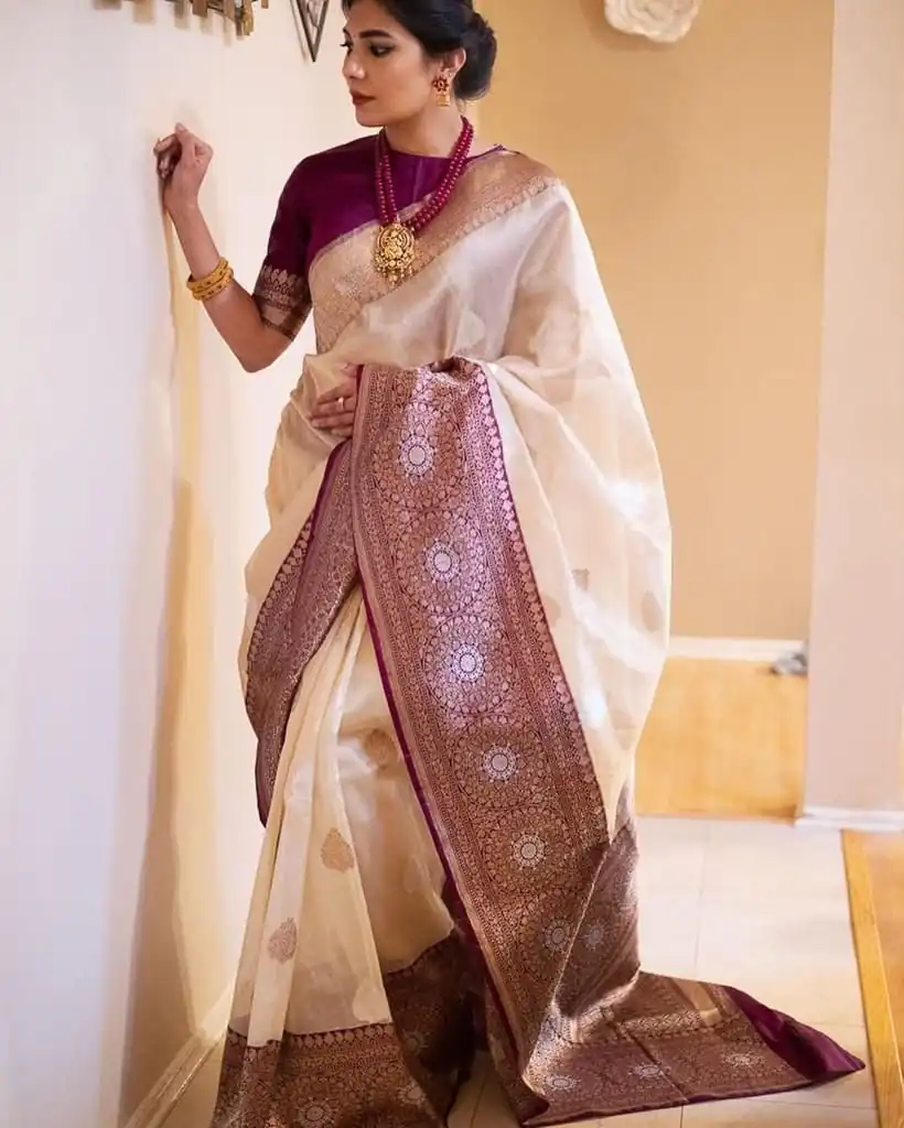KPR 284 Off White Soft Lichi Silk Saree with Lace Work & Lace Border. Introductory Price ₹1549. Delivery 4-6 Working Days. Shop now. | Sarees, Bollywood Sarees, Creative Sarees, Designer Sarees, Embroidered Sarees, Ethnic Saree, Modern Digital sarees, Party Wear Sarees