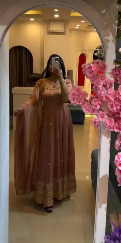 ZB 5069 Pink Gold Crazy Gown Perfect for Wedding, Party, Mehendi, Anniversary, Onam – . Grab it for ₹2099. Delivery 4-6 Working Days. Shop now. | Gowns, Bollywood Gowns, Creative Gowns, Designer Gowns, Embroidered Gowns, Party Wear Gowns