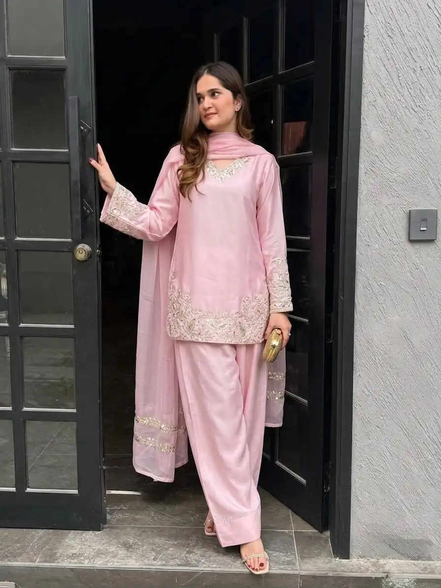 ZSR 3125 Pink Natural Crepp Silk With Embroidery Sequence Work Salwar Suit Perfect for Wedding, Party, Housewarming, Eid, Festival Celebrations | Jump Suits, Tops & Bottoms, Track Suits, Trendy Wear, Salwar suit, Designer Suits, Casual Suits, Creative suits, Palazzo Suits, Party Wear Suits, Patiala Suits, Straight Suits