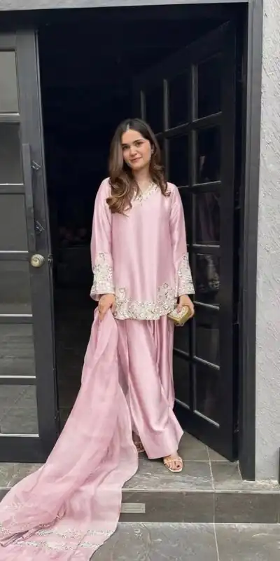 ZSR 3125 Pink Natural Crepp Silk With Embroidery Sequence Work Salwar Suit Perfect for Wedding, Party, Housewarming, Eid, Festival Celebrations | Jump Suits, Tops & Bottoms, Track Suits, Trendy Wear, Salwar suit, Designer Suits, Casual Suits, Creative suits, Palazzo Suits, Party Wear Suits, Patiala Suits, Straight Suits