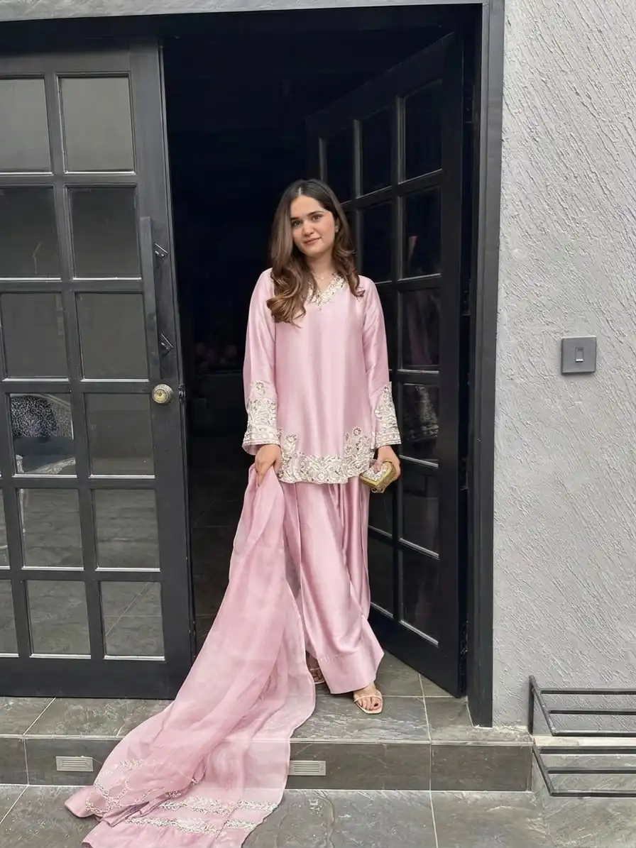 ZSR 3125 Pink Natural Crepp Silk With Embroidery Sequence Work Salwar Suit Perfect for Wedding, Party, Housewarming, Eid, Festival Celebrations | Jump Suits, Tops & Bottoms, Track Suits, Trendy Wear, Salwar suit, Designer Suits, Casual Suits, Creative suits, Palazzo Suits, Party Wear Suits, Patiala Suits, Straight Suits