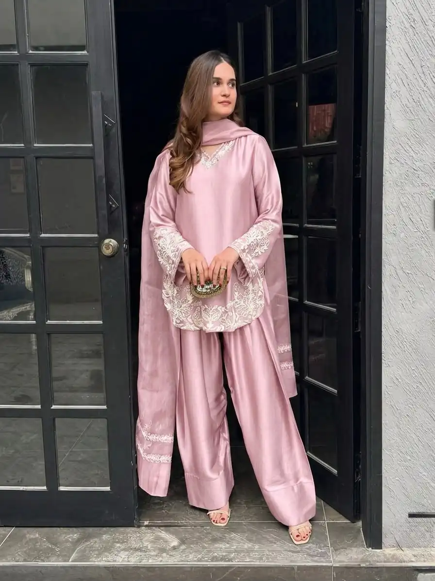ZSR 3125 Pink Natural Crepp Silk With Embroidery Sequence Work Salwar Suit Perfect for Wedding, Party, Housewarming, Eid, Festival Celebrations | Jump Suits, Tops & Bottoms, Track Suits, Trendy Wear, Salwar suit, Designer Suits, Casual Suits, Creative suits, Palazzo Suits, Party Wear Suits, Patiala Suits, Straight Suits
