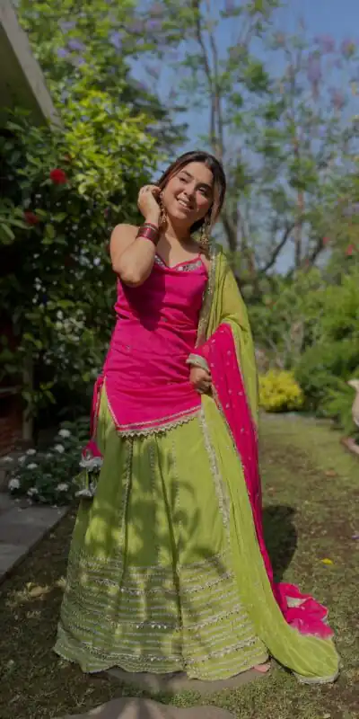 SRK 5344 | SRK 5344 Pretty Pista Fendy Silk Real Mirror Work Lehenga Choli Lehenga Choli Wedding, Party 2449/- Price ,Delivery 4-6 Working Days. Shop now | Lehenga, Bollywood Lehenga, Creative Lehenga, Designer Lehenga, Embroidered Lehenga, Party Wear Lehenga