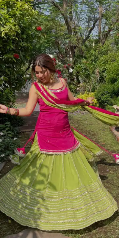 SRK 5344 | SRK 5344 Pretty Pista Fendy Silk Real Mirror Work Lehenga Choli Lehenga Choli Wedding, Party 2449/- Price ,Delivery 4-6 Working Days. Shop now | Lehenga, Bollywood Lehenga, Creative Lehenga, Designer Lehenga, Embroidered Lehenga, Party Wear Lehenga