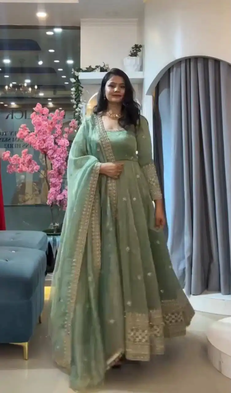 ZB 5069 Pista Gold Crazy Gown Perfect for Wedding, Party, Mehendi, Anniversary, Onam – . Grab it for ₹2099. Delivery 4-6 Working Days. Shop now. | Gowns, Bollywood Gowns, Creative Gowns, Designer Gowns, Embroidered Gowns, Party Wear Gowns