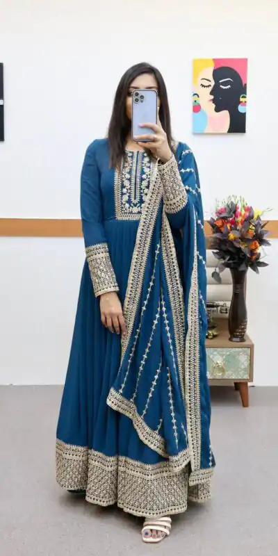 ZC 8957 Gown Perfect for Wedding, Party, Lohri, Haldi, Ethnic Day – . Available at ₹999 only. Delivery 4-6 Working Days. Shop now. | Gowns, Bollywood Gowns, Creative Gowns, Designer Gowns, Embroidered Gowns, Party Wear Gowns