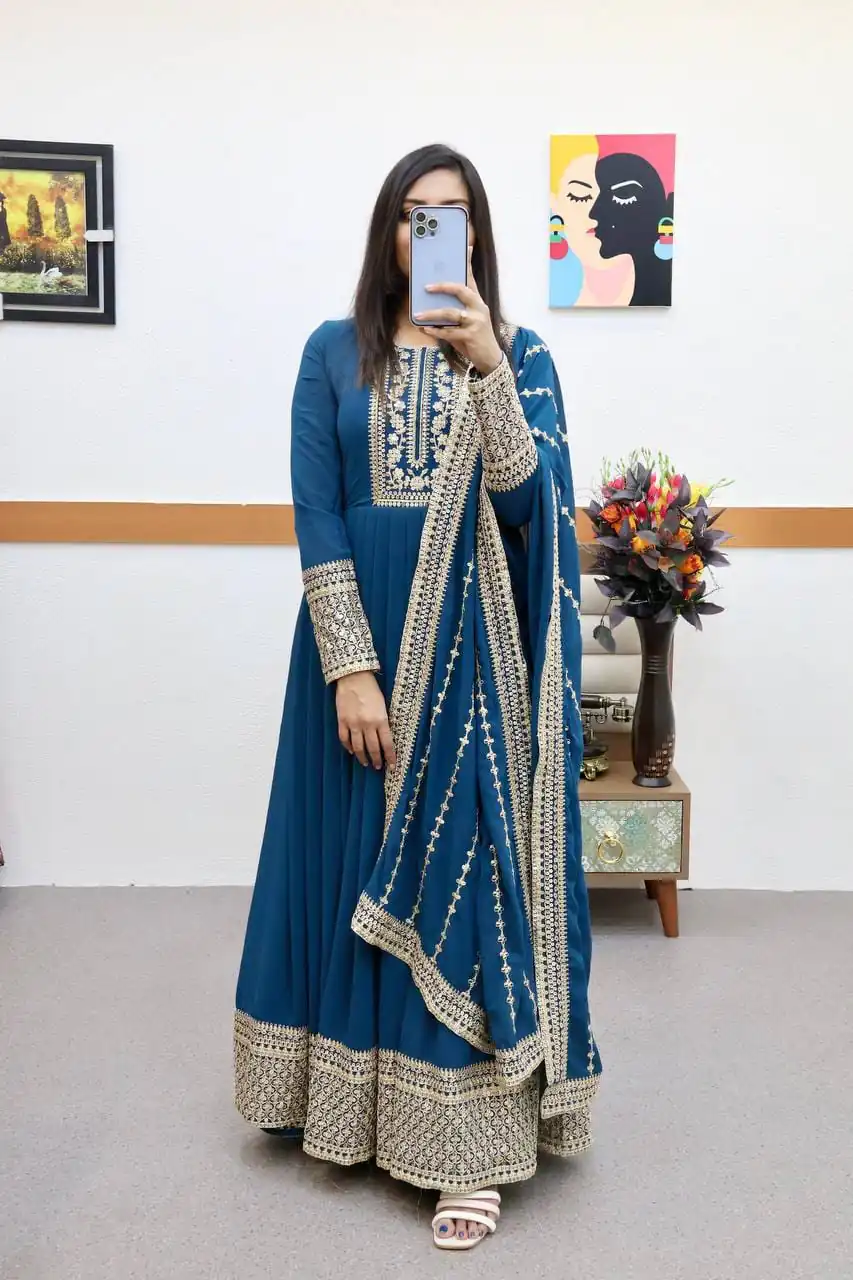 ZC 8957 Gown Perfect for Wedding, Party, Lohri, Haldi, Ethnic Day – . Available at ₹999 only. Delivery 4-6 Working Days. Shop now. | Gowns, Bollywood Gowns, Creative Gowns, Designer Gowns, Embroidered Gowns, Party Wear Gowns