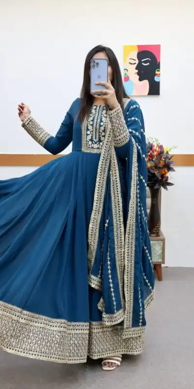 ZC 8957 Gown Perfect for Wedding, Party, Lohri, Haldi, Ethnic Day – . Available at ₹999 only. Delivery 4-6 Working Days. Shop now. | Gowns, Bollywood Gowns, Creative Gowns, Designer Gowns, Embroidered Gowns, Party Wear Gowns