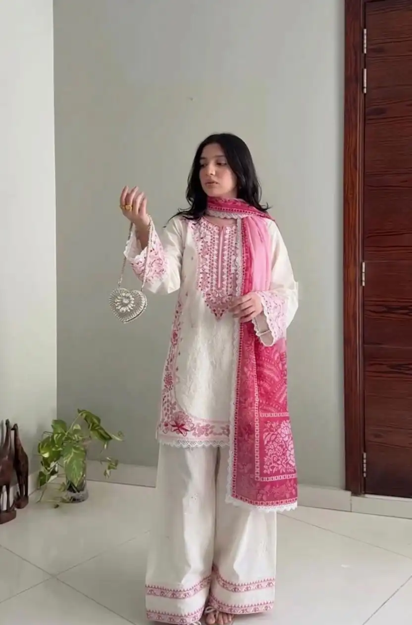 AD 233 White in White Satin Rayon Digital Print & Embroidery Work Salwar Suit . Festive Deal ₹2449. Delivery 4-6 Working Days. Shop now. | Jump Suits, Salwar suit, Designer Suits, Casual Suits, Creative suits, Palazzo Suits, Party Wear Suits, Patiala Suits, Straight Suits