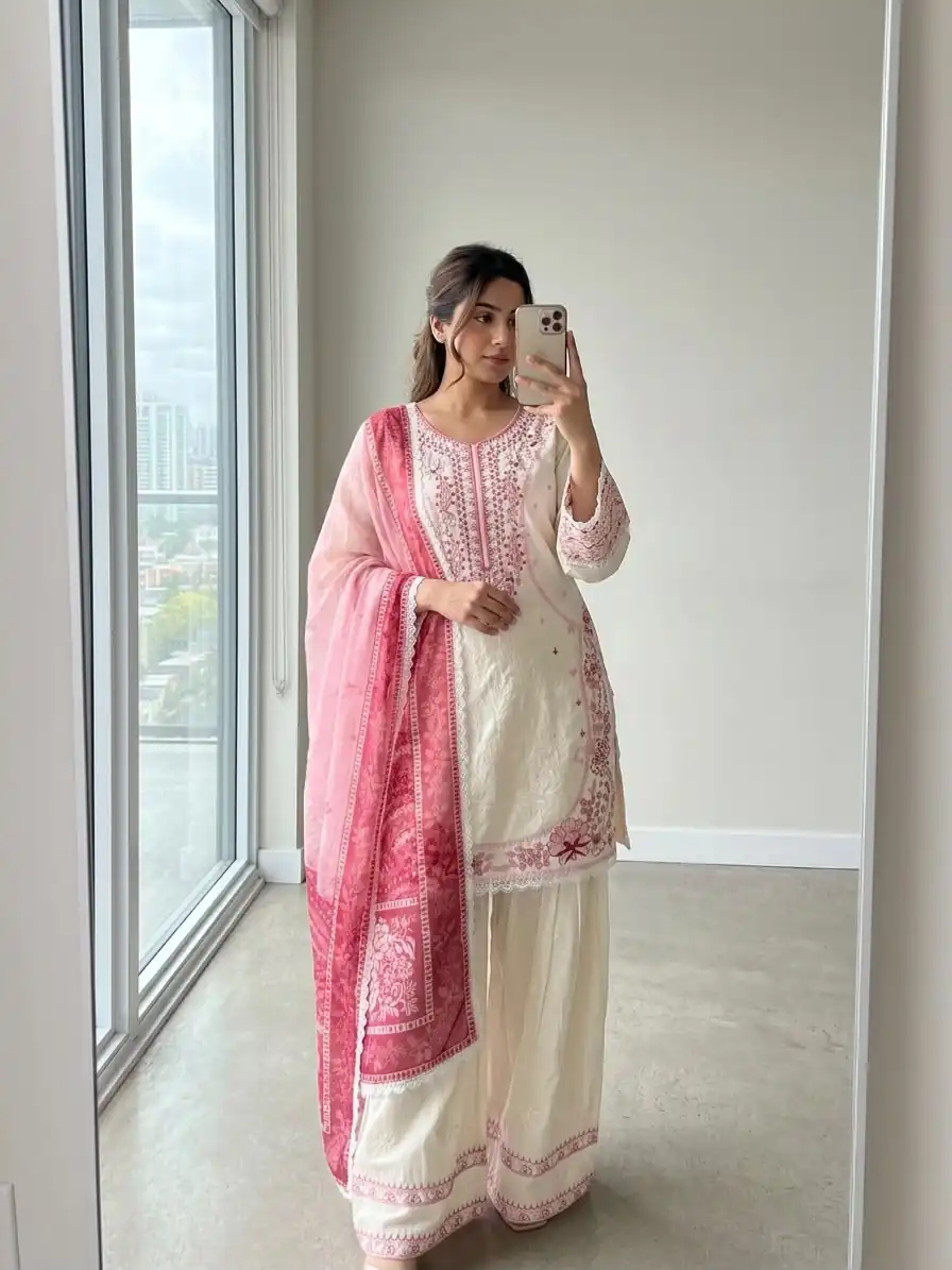 AD 233 White in White Satin Rayon Digital Print & Embroidery Work Salwar Suit . Festive Deal ₹2449. Delivery 4-6 Working Days. Shop now. | Jump Suits, Salwar suit, Designer Suits, Casual Suits, Creative suits, Palazzo Suits, Party Wear Suits, Patiala Suits, Straight Suits
