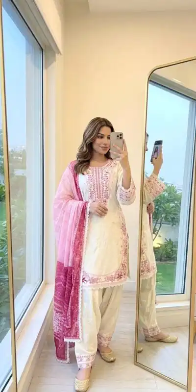 AD 233 White in White Satin Rayon Digital Print & Embroidery Work Salwar Suit . Festive Deal ₹2449. Delivery 4-6 Working Days. Shop now. | Jump Suits, Salwar suit, Designer Suits, Casual Suits, Creative suits, Palazzo Suits, Party Wear Suits, Patiala Suits, Straight Suits