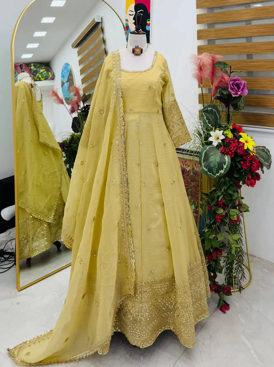 ZB 5069 Yellow Gold Crazy Gown Perfect for Wedding, Party, Mehendi, Anniversary, Onam – . Grab it for ₹2099. Delivery 4-6 Working Days. Shop now. | Gowns, Bollywood Gowns, Creative Gowns, Designer Gowns, Embroidered Gowns, Party Wear Gowns