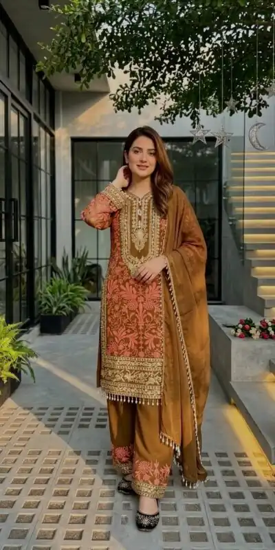 KF 1729 Brown Diamond Georgette Salwar Suit with Sequins Work & Embroidery Work. Introductory Price ₹2399. Delivery 4-6 Working Days. Shop now. | Jump Suits, Salwar suit, Designer Suits, Casual Suits, Creative suits, Palazzo Suits, Party Wear Suits, Patiala Suits, Straight Suits
