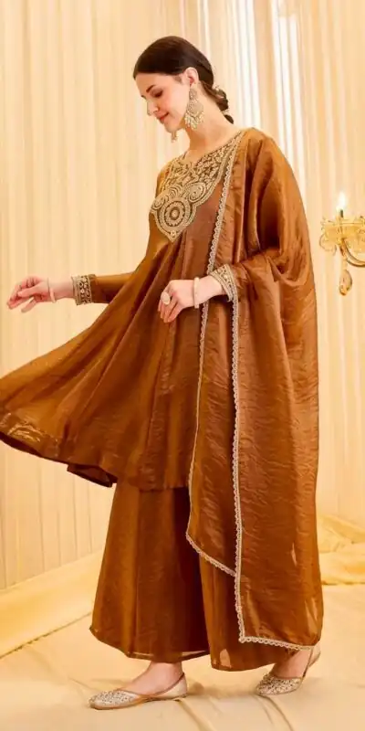 KF 1727 Brown Fandy Silk Salwar Suit Perfect for Wedding, Party, Family Gatherings, Onam, Engagement – . Affordable Price ₹1849. Delivery 4-6 Working Da | Jump Suits, Salwar suit, Designer Suits, Casual Suits, Creative suits, Palazzo Suits, Party Wear Suits, Patiala Suits, Straight Suits