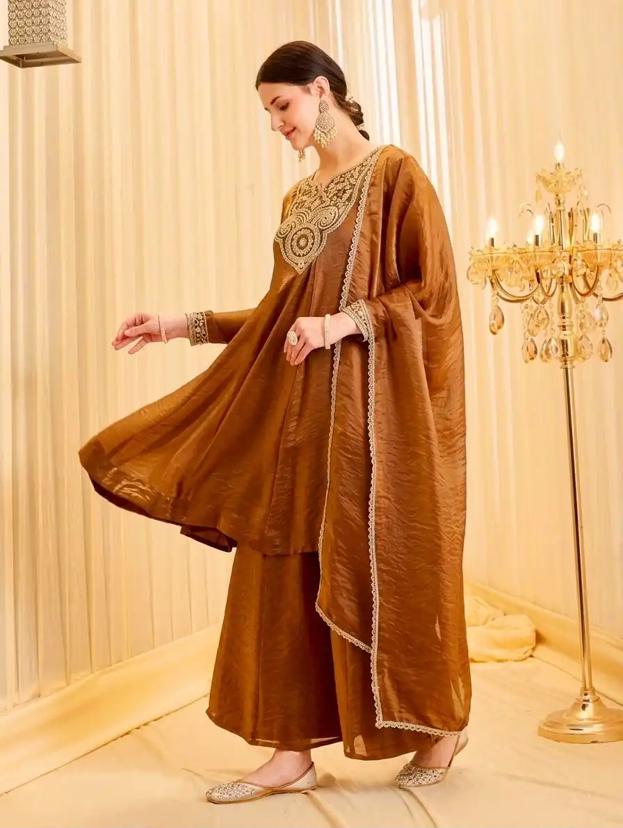 KF 1727 Brown Fandy Silk Salwar Suit Perfect for Wedding, Party, Family Gatherings, Onam, Engagement – . Affordable Price ₹1849. Delivery 4-6 Working Da | Jump Suits, Salwar suit, Designer Suits, Casual Suits, Creative suits, Palazzo Suits, Party Wear Suits, Patiala Suits, Straight Suits