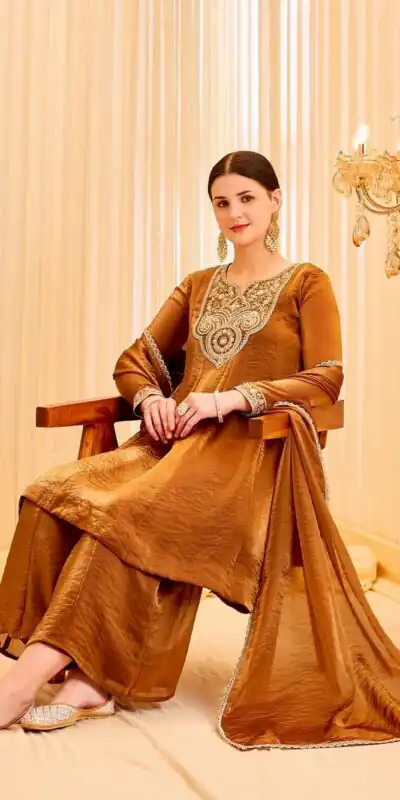KF 1727 Brown Fandy Silk Salwar Suit Perfect for Wedding, Party, Family Gatherings, Onam, Engagement – . Affordable Price ₹1849. Delivery 4-6 Working Da | Jump Suits, Salwar suit, Designer Suits, Casual Suits, Creative suits, Palazzo Suits, Party Wear Suits, Patiala Suits, Straight Suits