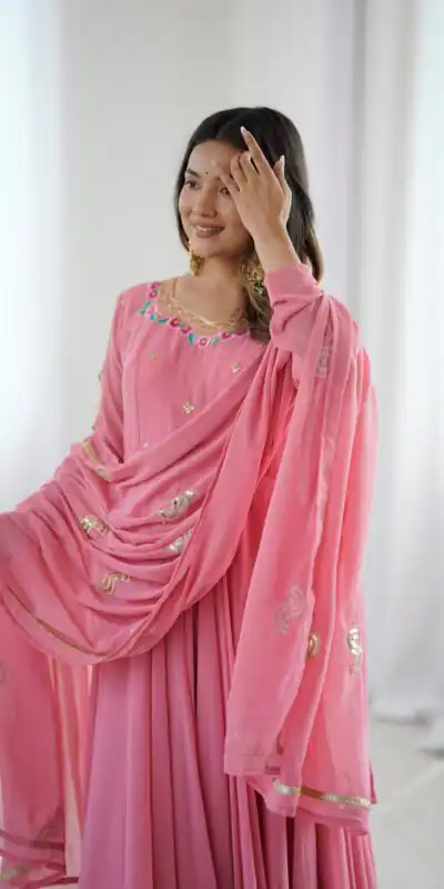 SRK 5363 Dusty Pink | Dusty Pink Faux Georgette Gown with Sequins Work & Embroidery Work. Affordable Price ₹2099. Delivery 4-6 Working Days. Shop now. | Gowns, Bollywood Gowns, Creative Gowns, Designer Gowns, Embroidered Gowns, Party Wear Gowns