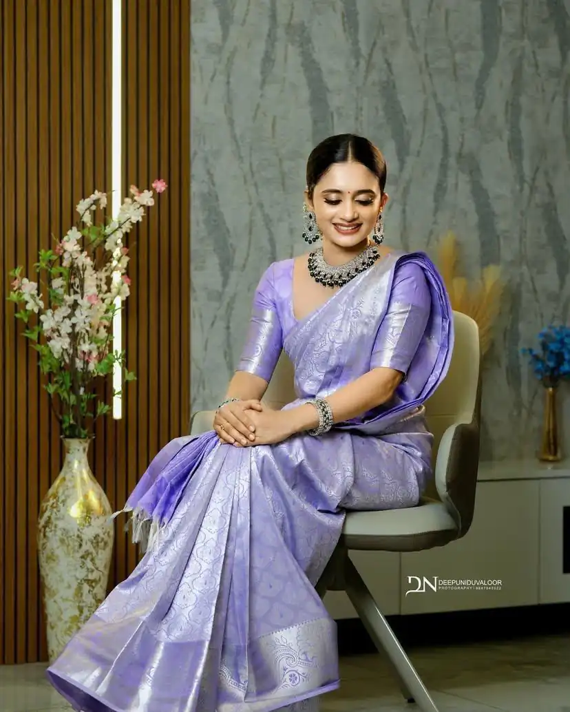 KPR 259 Lavender Soft Lichi Silk Saree with Lace Work & Lace Border. Introductory Price ₹1349. Delivery 4-6 Working Days. Shop now. | Sarees, Bollywood Sarees, Creative Sarees, Designer Sarees, Embroidered Sarees, Ethnic Saree, Modern Digital sarees, Party Wear Sarees