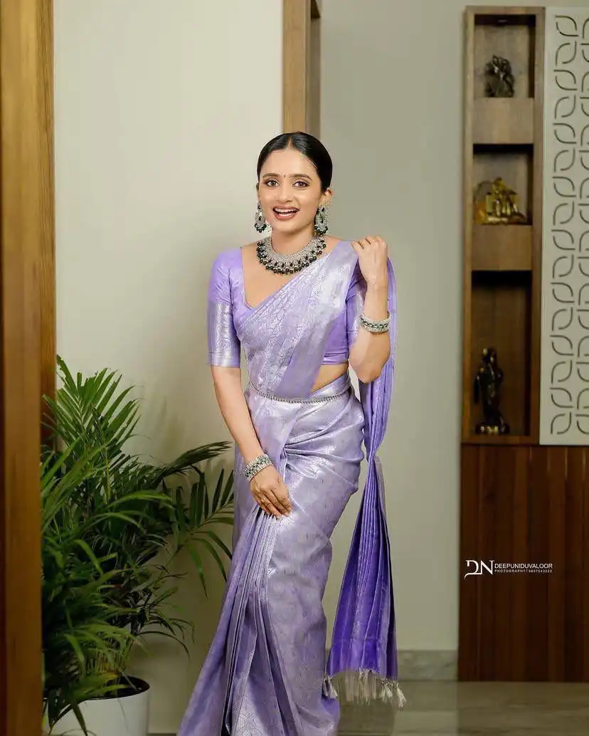 KPR 259 Lavender Soft Lichi Silk Saree with Lace Work & Lace Border. Introductory Price ₹1349. Delivery 4-6 Working Days. Shop now. | Sarees, Bollywood Sarees, Creative Sarees, Designer Sarees, Embroidered Sarees, Ethnic Saree, Modern Digital sarees, Party Wear Sarees