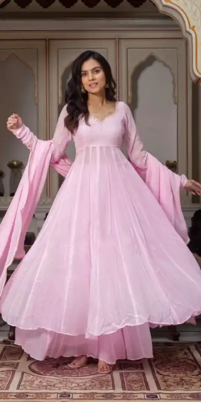 KD 1636 Light Pink | Faux Georgette Salwar Suit with Lace Work & Digital Print. Introductory Price ₹1999. Delivery 4-6 Working Days. Shop now. | Anarkali Suits, Bollywood Anarkali, Creative-Anarkali, Designer Anarkali, Embroidered Anarkali, Party Wear Anarkali, Salwar suit