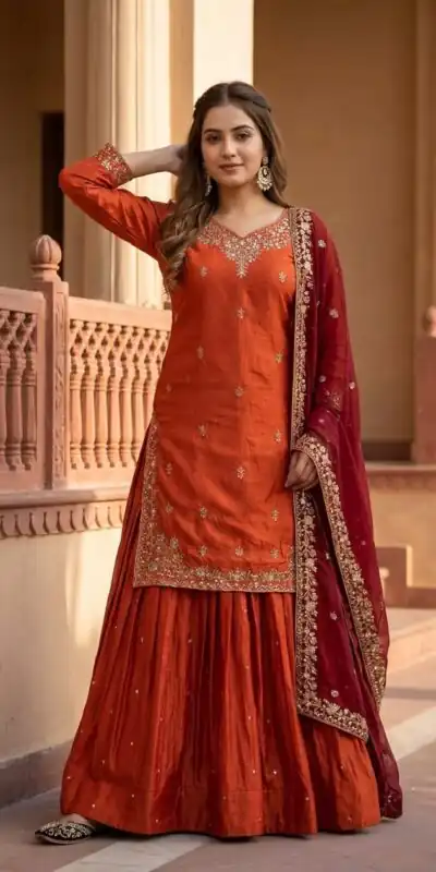 MT 1080 Orange Fandy Silk Lehenga Choli. Perfect for Wedding, Party, Engagement, Reception, Haldi – Available at ₹2399 only. Delivery 4-6 Working Da | Lehenga, Bollywood Lehenga, Creative Lehenga, Designer Lehenga, Embroidered Lehenga, Party Wear Lehenga