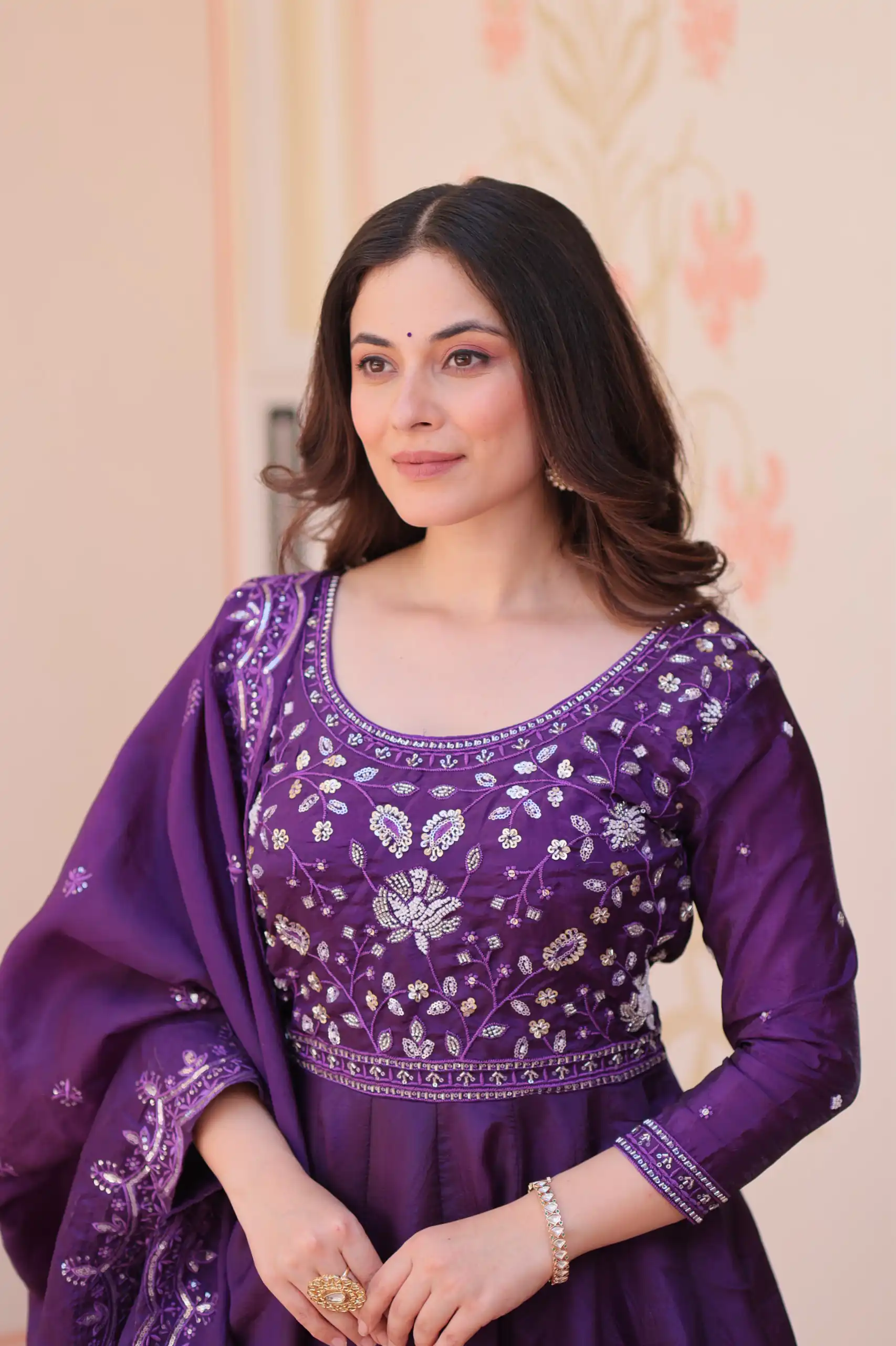 KA 1230 Purple in Gold Crush Zari Work & Embroidery Work Gown . Affordable Price ₹1999. Delivery 4-6 Working Days. Shop now. | Gowns, Bollywood Gowns, Creative Gowns, Designer Gowns, Embroidered Gowns, Party Wear Gowns